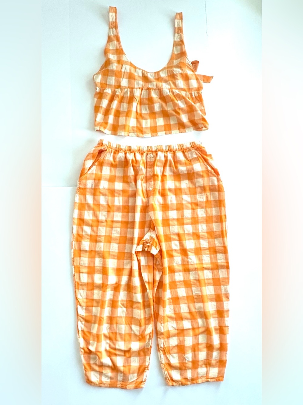 ✨Set✨LyreBird by Anthropologie Swing Tank & Barrel Boxer Pants Marigold Gingham - Picture 5 of 16
